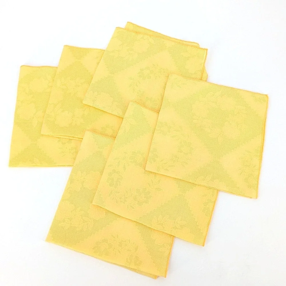 Vintage Yellow Floral Damask Napkins Set of 6 Woven Rose Wreath 16x16